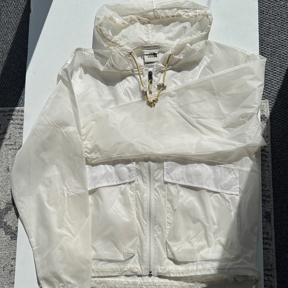 The North Face Women's White/cream Hooded Shell with Tan Drawcords